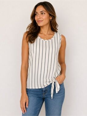 Joe Fresh Sleeveless Striped Tie-Hem Top